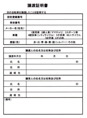 上記の譲渡証明書はコピーして ...